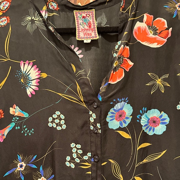 Johnny Was Silk Black Blouse with Colorful Embroidery - Picture 4 of 15